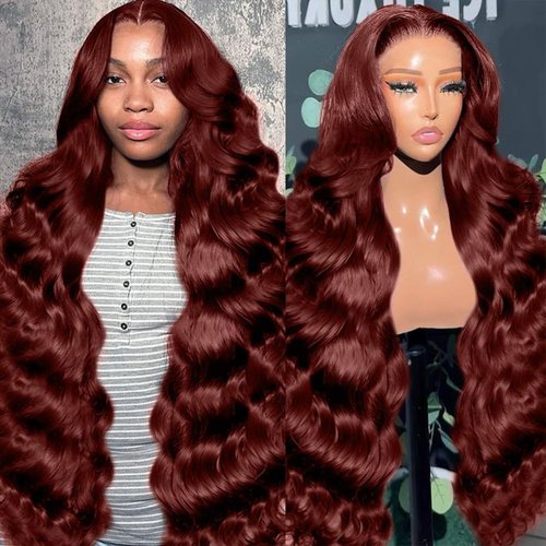 Reddish Brown Lace Front Wigs Human Hair 28 Inch 13x6 Body Wave Lace Front Wig 180% Density 33# Lace Front Wigs Human Hair Pre Plucked with Baby Hair for Black Women Auburn Brown Human Hair Wig