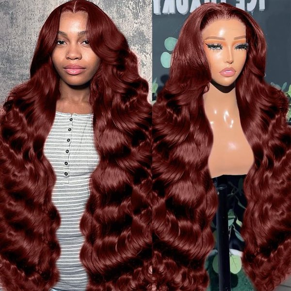 Reddish Brown Lace Front Wigs Human Hair 28 Inch 13x6 Body Wave Lace Front Wig 180% Density 33# Lace Front Wigs Human Hair Pre Plucked with Baby Hair for Black Women Auburn Brown Human Hair Wig