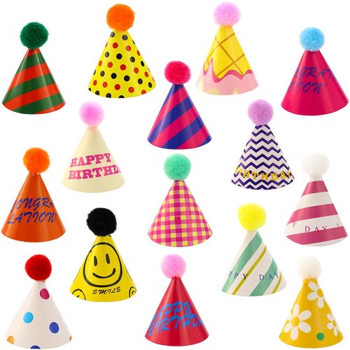 MEIYOUJU AM 15 Pcs Birthday Party Cone Hats Party Hats Birthday Hats Assorted Birthday Party Hats for Kids Adults Party Supplies Party Decoration