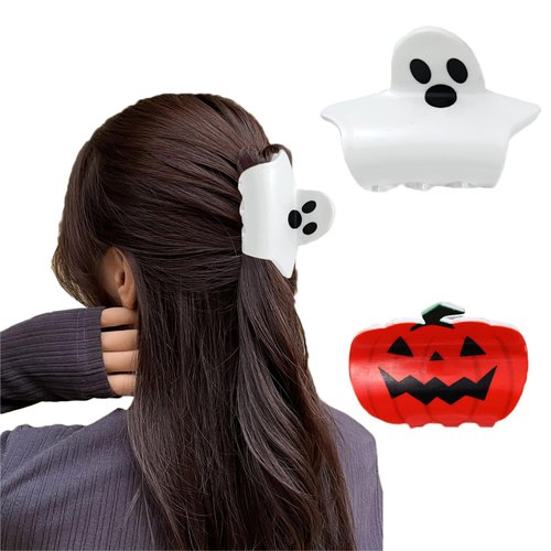 Happy Halloween Hair Clips for Women Girls Cute Ghost Pumpkin Hair Claw Clips Mini Halloween Hair Accessories 2Pcs Strong Hold Non Slip Hair Clips Spooky Hair Claw Clips Halloween Hair Decor