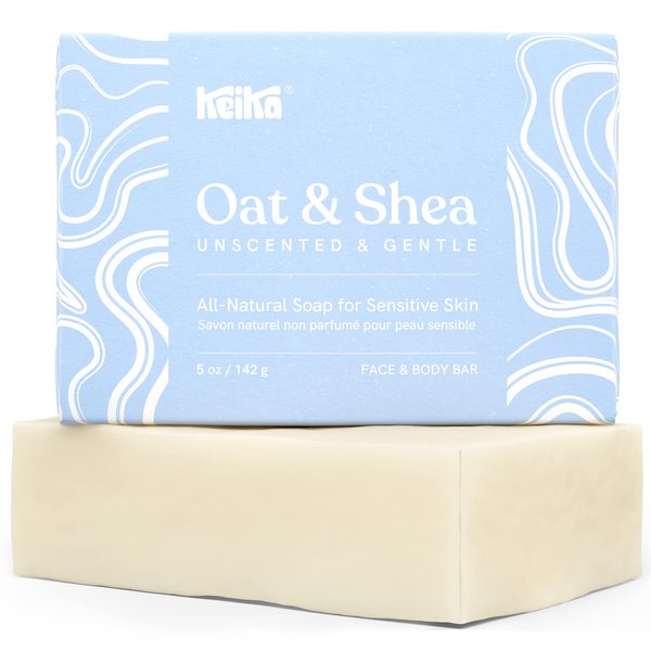 Keika Baby Soap Bar Oat & Shea Unscented for Eczema, Psoriasis, Face, Body, Infant Kids Teens Men Women with Sensitive Skin, 5 oz.