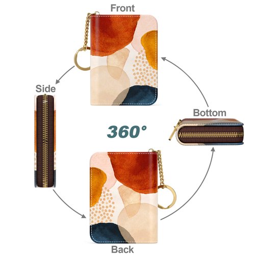 Nipichsha Credit Card Holder, Small RFID Card Wallet for Women, Slim Leather Card Holder Wallet, Credit Card Wallet Organizer, Pocket Business Card Case with Zipper & Keychain (Simple Abstract Art)