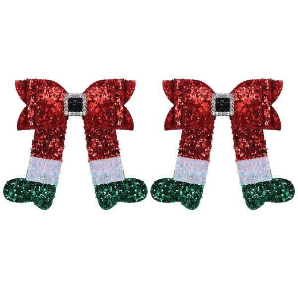 Christmas Bow Hair Clips Glitter Christmas Stocking Hairpins Kids Girls Festive Holiday Hair Accessories for Xmas Party Decor, Red