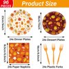 96Pcs Thanksgiving Party Supplies Fall Themed Party Plates and Napkins Autumn Pumpkins Leaves Paper Tableware Disposable Dinnerware Set Maple Party Decorations Favors for Holiday Picnic, Serves 24