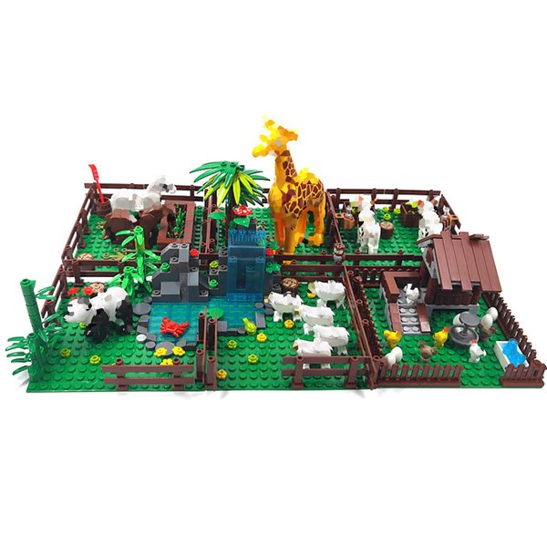 Sufeasdf Farm Animals Zoo Building Block Set A, Farm Animal Building Toys, Sheep, Horse Farm, Chicken Coop, Panda, Giraffe, Cowshed, Duck Pond, Compatible with Lego 853792 Accessory for Ages 6-12