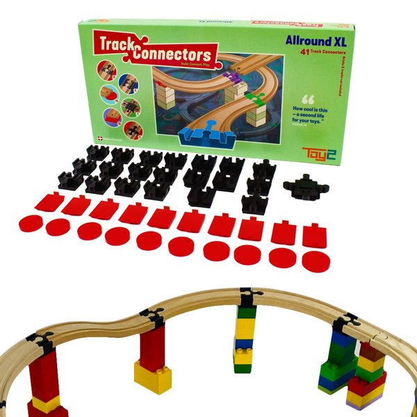 Plastic Track Connectors for Wooden Train Set - 41 Compatible Train Connectors for Duplo & Brio Train Set - Toy2 Track Connectors Spare Parts for Wooden Train Track Set - Allround XL