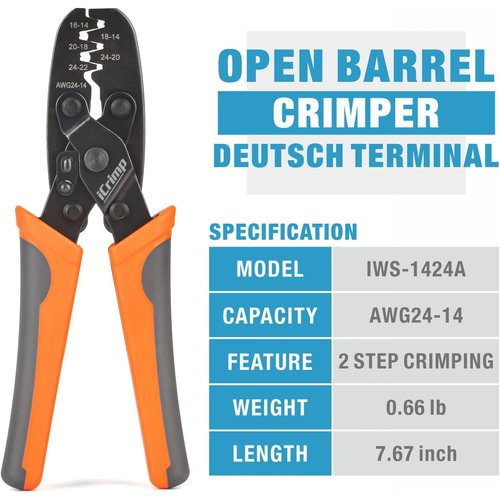 iCrimp Open Barrel Terminal Crimping Tool for Molex Style DELPHI AMP TYCO Deutsch Terminals Crimper, Molex Crimping Tool,24-14 AWG