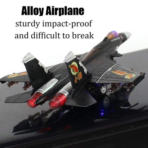 QIAONIUNIU Toy Airplane Model Planes Alloy Pull Back Fighter for Boys with Flashing Lights, Real Jet Sound (Black)