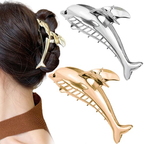 Jaczora 2 PCS Dolphin Hair Clips for Women, Metal Claw Clips for Thick Hair Elegant Barrettes Str...