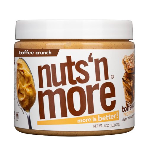 Nuts ‘N More Toffee Crunch Peanut Butter Spread, Added Protein All Natural Snack, Low Carb, Low Sugar, High Protein Flavored Nut Butter (15 oz Jar)