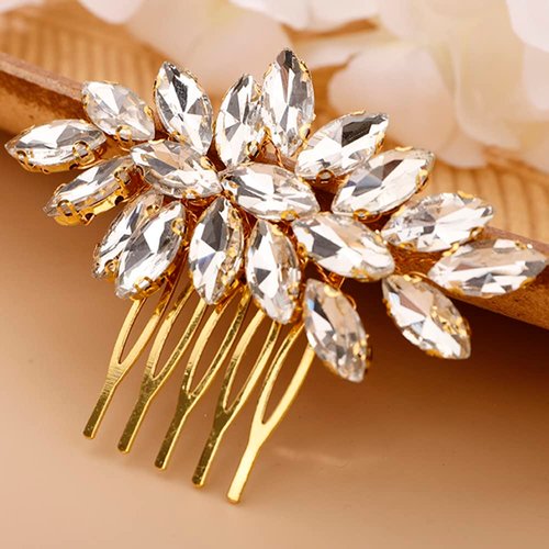 BERYUAN Simple Crystal Hair Comb for Bride Women Girls Multi-Color Hair Comb Gold