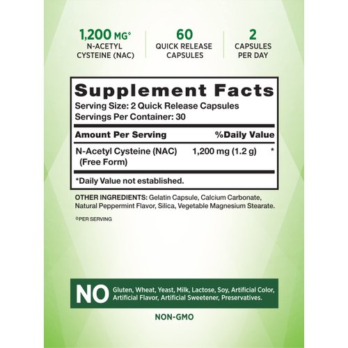 Nature's Truth NAC Supplement | 1200mg | 60 Capsules | N Acetyl Cysteine | Free Form Amino Acid | Non-GMO and Gluten Free Supplement