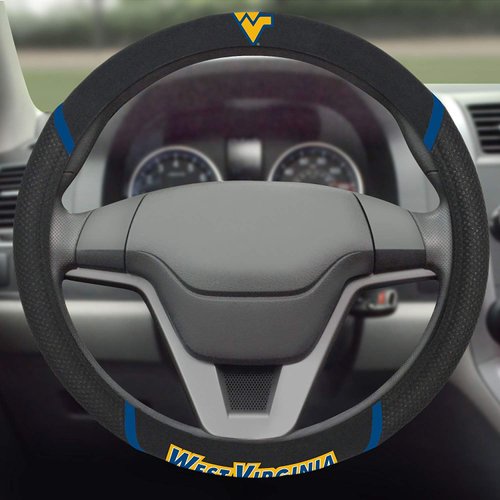 FANMATS 14942 West Virginia Mountaineers Embroidered Steering Wheel Cover Black 15" x 15"