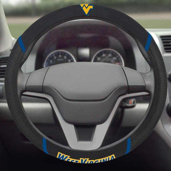 FANMATS 14942 West Virginia Mountaineers Embroidered Steering Wheel Cover Black 15" x 15"