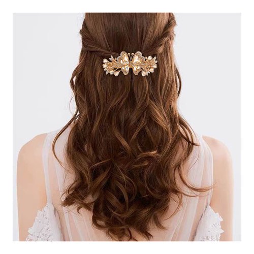EVER FAITH Women's Heart-Shaped Crystal Hair Barrette Clip, Rhinestone Gorgeous Butterfly Hair Accessories for Prom Brown Gold-Tone