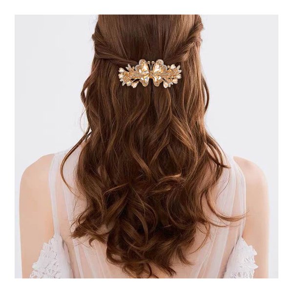 EVER FAITH Women's Heart-Shaped Crystal Hair Barrette Clip, Rhinestone Gorgeous Butterfly Hair Accessories for Prom Brown Gold-Tone
