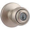 Kwikset Polo Entry Door Knob with Lock and Key, Secure Keyed Handle Exterior, Front Entrance and Bedroom, Satin Nickel, Pick Resistant SmartKey Rekey Security and Microban