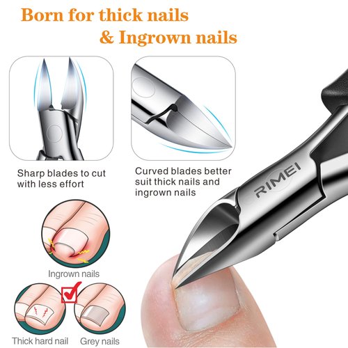 RIMEI Toenail Clippers, Professional Thick & Ingrown Nail Clippers for Men & Seniors, Podiatrist Recommended, Pedicure Clippers Toenail Cutters, Stainless Steel Sharp Curved Blade Grooming Tool