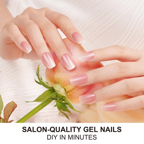 DANNI & TONI Semi Cured Gel Nail Strips Pink Ombre (Rosy Cheeks) French Gel Nail Stickers Glitters Glossy Nail Wraps 28 Stickers