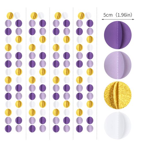 Purple-Lavender White-Gold Party-Decorations Paper Garland - 39ft 3D Graduation Hanging Streamers Banner,Birthday Wedding Anniversary Baby Shower Bachelorette Valentine Day Backdrop Decor Burgleda