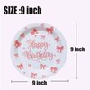 Ocodio 40 Pcs 9 Inch Pink Bow Party Plates, Bow Theme Birthday Party Decorations Party Supplies,Coquette Birthday Decortions