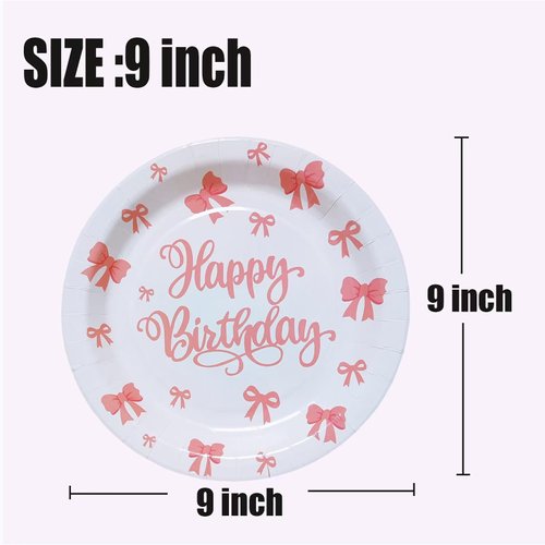 Ocodio 40 Pcs 9 Inch Pink Bow Party Plates, Bow Theme Birthday Party Decorations Party Supplies,Coquette Birthday Decortions