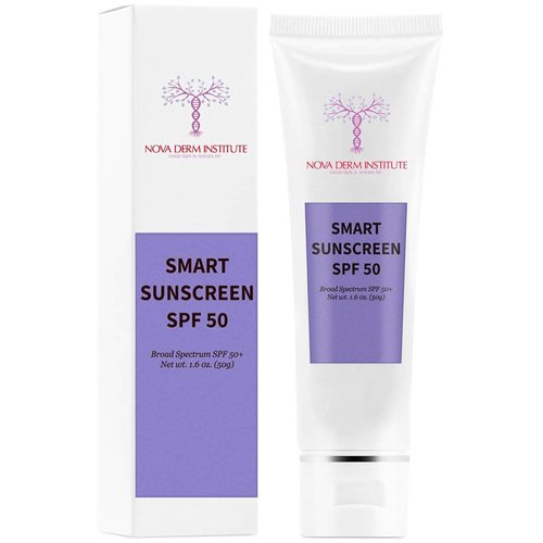 NOVA DERM INSTITUTE Smart Sunscreen SPF 50 Sheer Sunscreen for face Zinc oxide Daily UV Facial Sunscreen Face Moisturizer with SPF Broad Spectrum Sunblock Anti-aging Skin Care for Healthy Glow