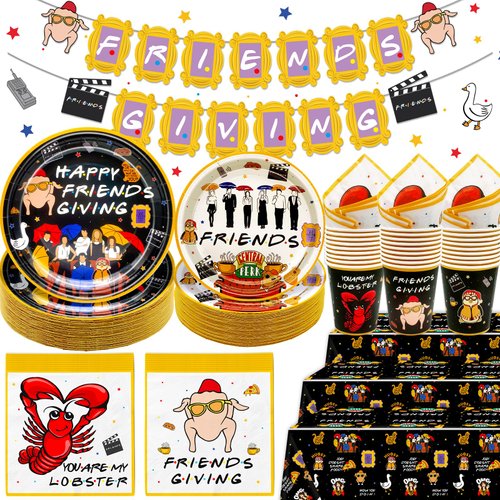 HigzYovn 114Pcs Friends Party Supplies Friends Themed Party Decorations Friends Party Decorations Friends TV Show Decorations with Plates and Napkins for Friendsgiving Party Decorations