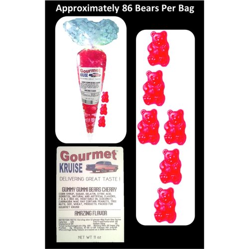 Sour Balls (2) Fire Engine Red Cherry (1) Red Wild Cherry Gummi Gummy Bears (NET WT 31 OZ) Gourmet Kruise Signature Gift Bags