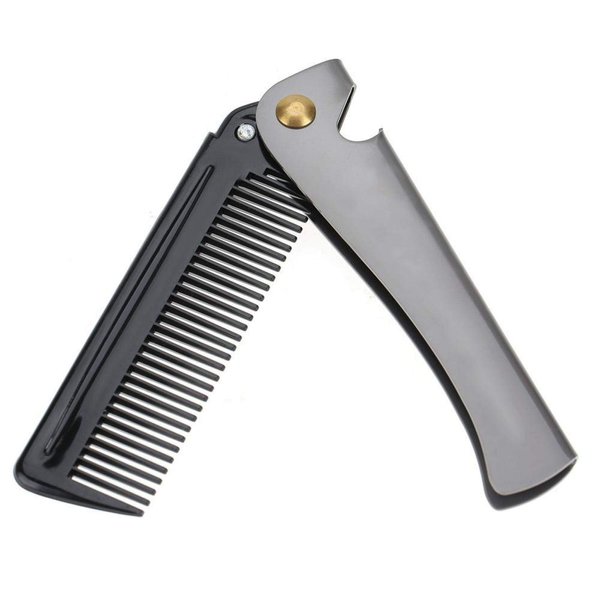 Switchblade Comb, Folding Comb, Pocket Comb, Foldable Comb Stainless Steel Folding Beard Comb with Cover Mustache Styling Comb for Men Beard Grooming Detangling and Styling(#2)