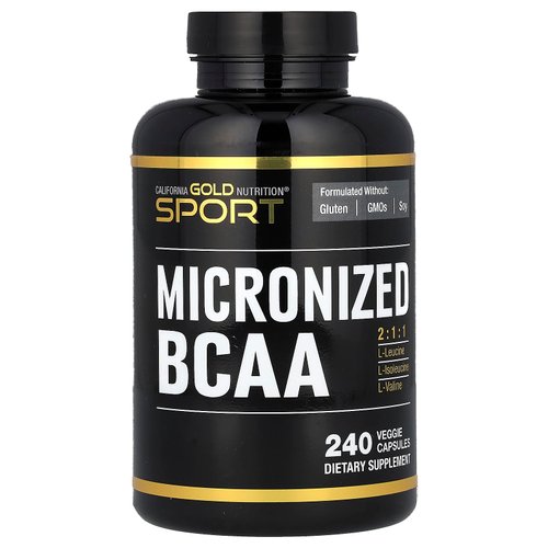 California Gold Nutrition Sport, Micronized BCAA, Branched Chain Amino Acids, 500 mg, 240 Veggie Capsules (250 mg per Capsule)