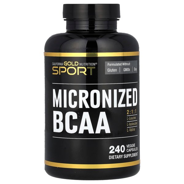 California Gold Nutrition Sport, Micronized BCAA, Branched Chain Amino Acids, 500 mg, 240 Veggie Capsules (250 mg per Capsule)