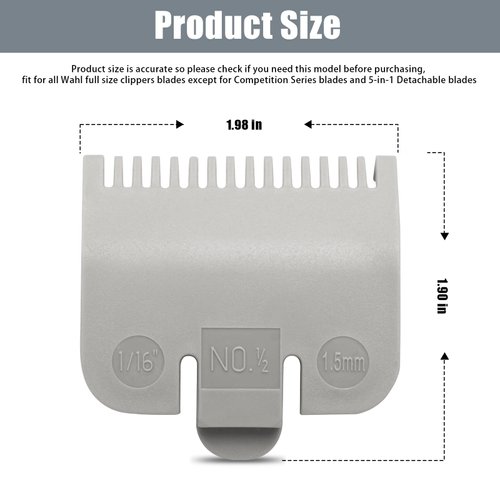 Guard Replacement for Wahl Clipper Guards Set Hair Clipper and Trimmer, Clipper Guide Comb #3137-101 - Grey #1/2-1/16" (1.5mm) (2 Pack)