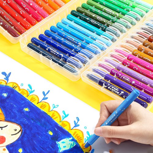 M&G Washable Tempera Paint Sticks, 48 colors Solid Tempera Paint Set with 1 paint brush for Kids, Super Quick Drying, Works Great on Paper Wood Glass Ceramic Canvas