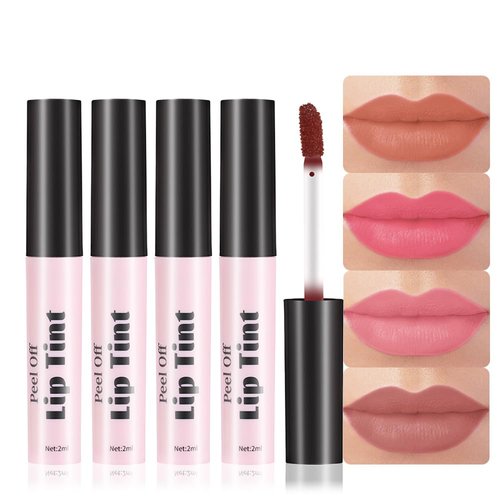 Kaely 4Pcs Rose Red Light Pink Cherry Brown Red Peel Off Lip Liner Stain,Long Lasting Waterproof Lip Tint Marker,Non-Stick Peel Off Lip Gloss Makeup,Highly Pigmented Matte Finish,02+03+05+06