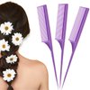 3 Pack Tail Comb Carbon Fiber Rat Tail Styling Comb Heat Resistant Anti Static Teasing Comb for Back Combing Root Teasing Adding Volume Evening Styling (Purple)