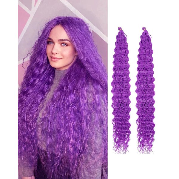 Cypsin Purple Curly Crochet Hair 30Inch 2 Packs Deep Wave Crochet Hair with Crochet Hook, Long Ocean Wave Braiding Hair for Women, Synthetic Hair Curly Braiding Hair Extensions