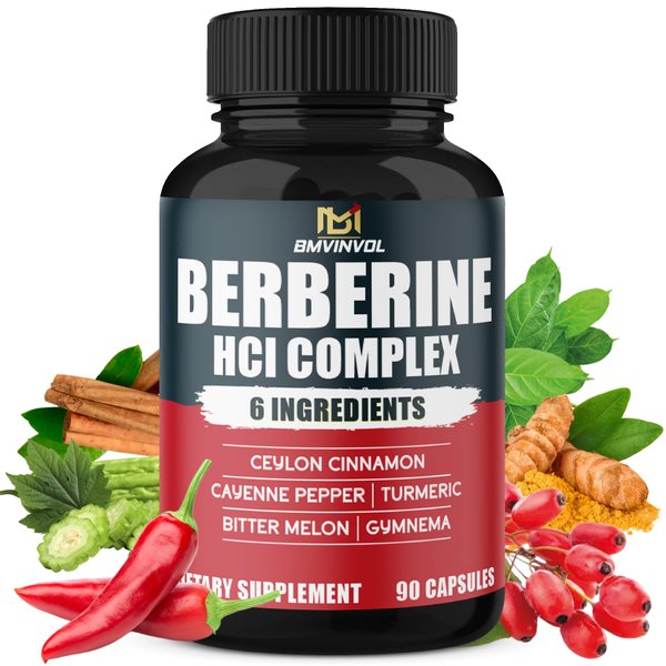 Berberine Capsules with Cayenne Pepper, Ceylon Cinnamon, Turmeric, Gymnema, Bitter Melon- Berberine HCI Root Supplements Pills - Immune System