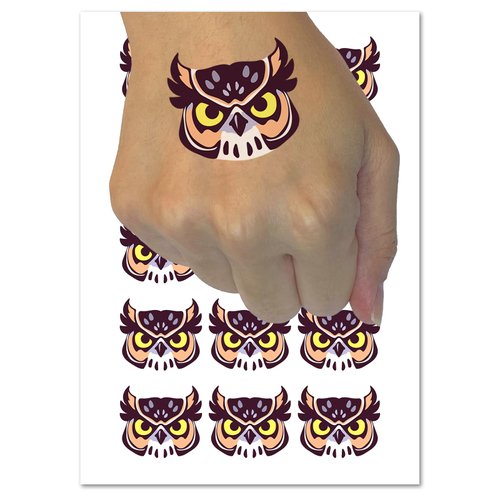 Great Horned Owl Head Temporary Tattoo Water Resistant Fake Body Art Set Collection - 54 1" Tattoos (1 Sheet)