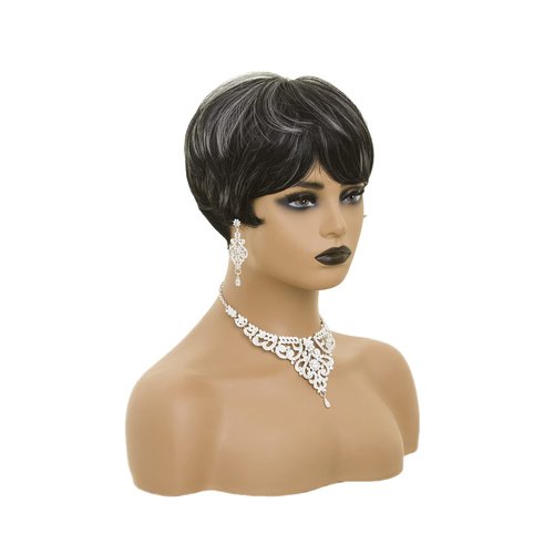 BOBCOO Pixie Cut Wig Short Wigs for Black Women Pixie Black Mixed With Grey Short cut Wigs Pixie Cut Wig for Black Women (Black Mixed With Grey)