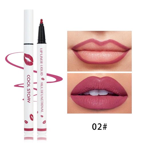 YUANLI Lip Stain Marker Pen, Lip Liner and Lipstick 2 in 1, Long Lasting Waterproof Matte Lip Tint Stain for Women, Hydrating and Waterproof 24 Hour Lip Liner Pencil & Liquid Lipstick - 02