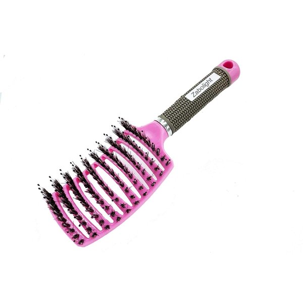 Zabolight Premium Vent Boar Bristle Hair Brush Vented Detangling Oversize Hair Brush for Thick Long Curly Hair, Curved Fast Blow Drying Brush for Women & Men (Pink)