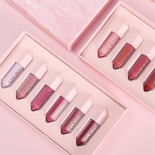 BANGFENG 6PCS Diamond Lip Gloss Set, Matte & Pearlescent Finish, Long-Lasting Hydrating Lipstick, Non-Sticky, High-Pigment Formula for All-Day Wear, Shimmer & Velvet Effect (Diamond A, 1)