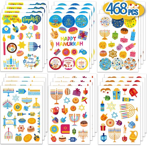 MISS FANTASY Happy Hanukkah Stickers for Kids Adults, Hanukkah Stickers Decorations for Gift/Bags/Cards Hanukkah Candle Ornaments Sticker for Hanukkah Office School Classroom Party Supplies Decor