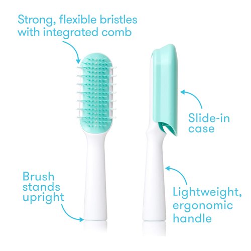Frida Baby Thick or Curly Hair Detangler Brush for Kids, Toddler Hairbrush Detangles Knots Without Tears or Breakage, Comb Teeth and Bristle Design, White/Blue ,1 Count