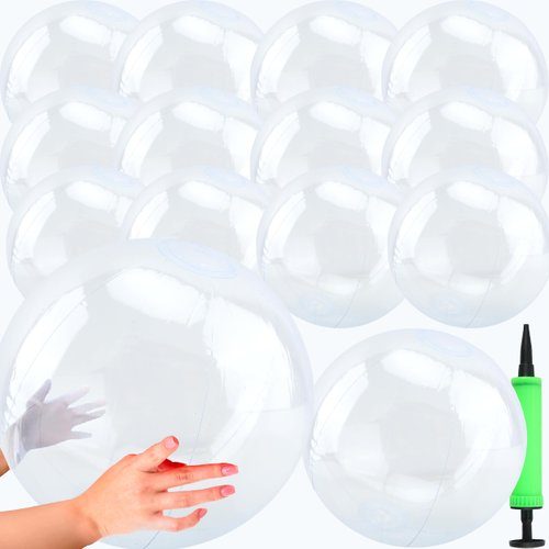 Octaday 14 Pack 16 Inch Inflatable Clear Beach Ball Transparent Beach Ball Swimming Pool Balls for Kids Adults Summer Beach Pool Party Favors