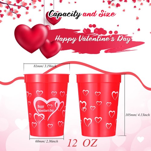 CHENGU Valentines Cups Heart Cup Plastic for Kids Heart Tumblers Valentine Party Supplies Red Valentines Day Plastic Cups Valentines Tumbler for Holiday Party Supplies (48 Pieces)