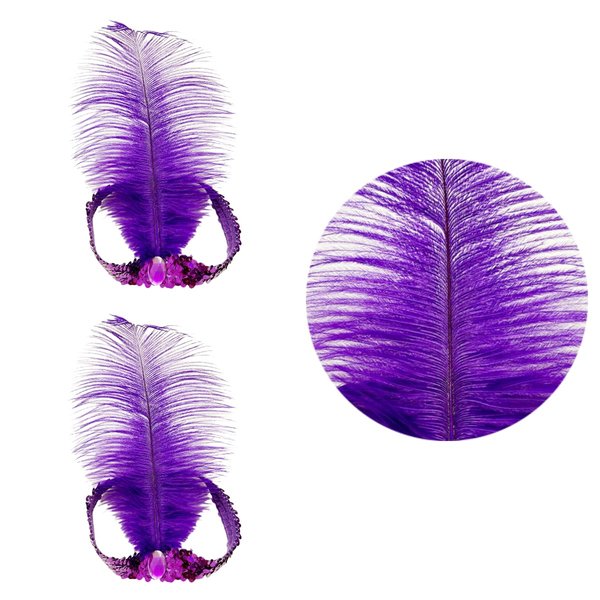 XKTEI 2pcs Feather Headdress,Sequins Headband,1920s Flapper Headpiece,Carnival Party Headwear,Costume for Gatsby Theme Party,Mardi Gras Feather Headband (Purple-1)