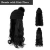 AynnQueen Beanie with Hair Attached for Women Slouchy Cable Hat Wig Knit Beanie Winter Hat with 20inch Removable Hair Extensions Wig (Natural Black-Black Hat)