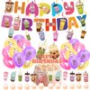 Bubble Tea Party Decorations Boba Tea Birthday Party Supplies Includes Boba Tea Birthday Banner, Spirlas, Cake Topper, Cupcake Toppers, Balloons for Boba Tea Party Decorations